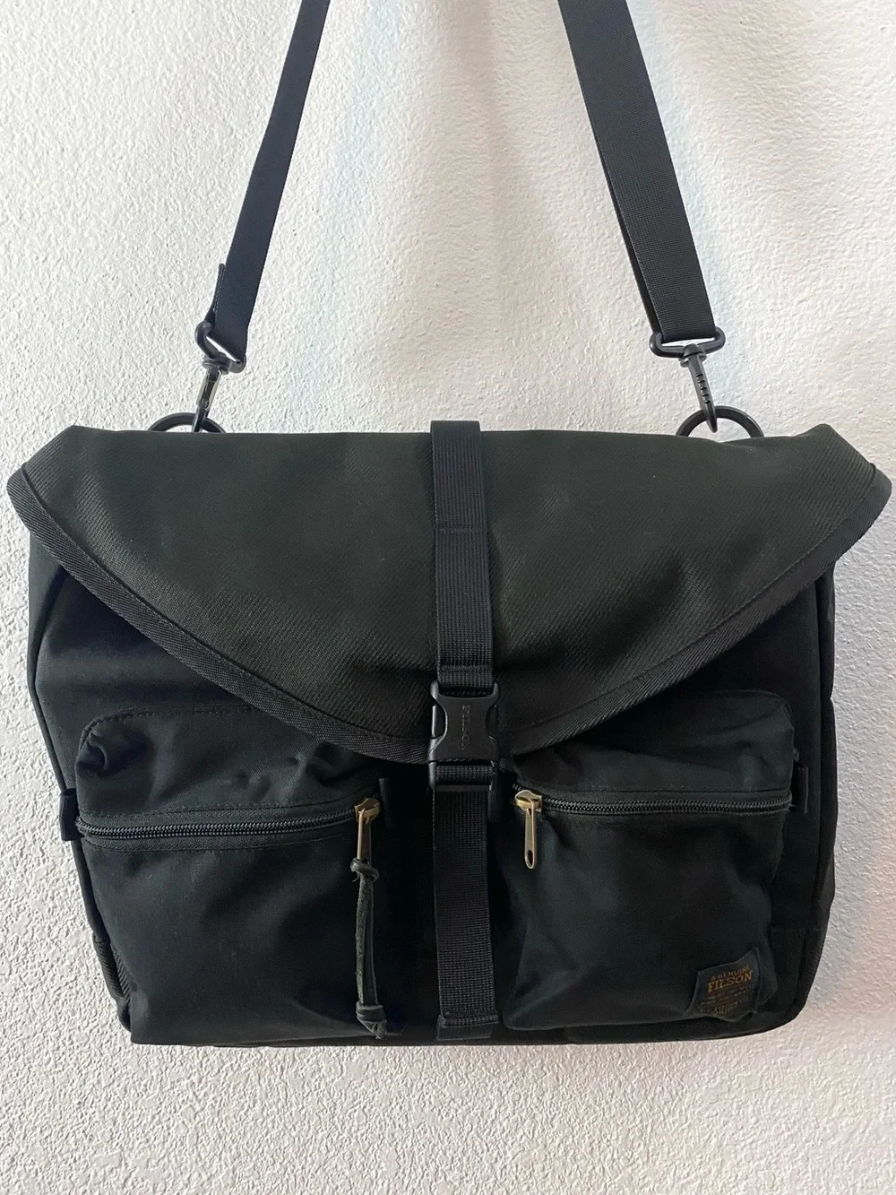Filson Black Messenger Bag with Front Pockets